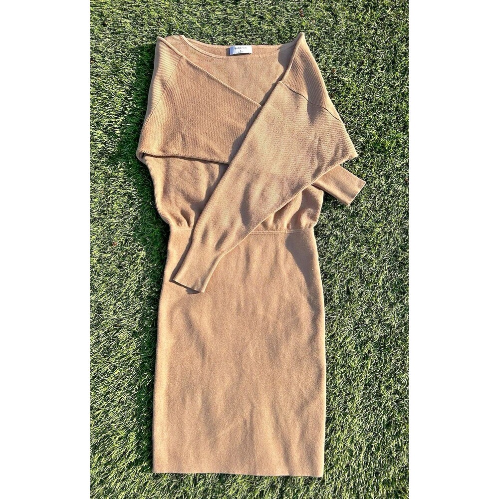 Aritzia Babaton Continent Dress S Gold Camel Boat Neck Dolman Knit Sweater Mini - Picture 7 of 16